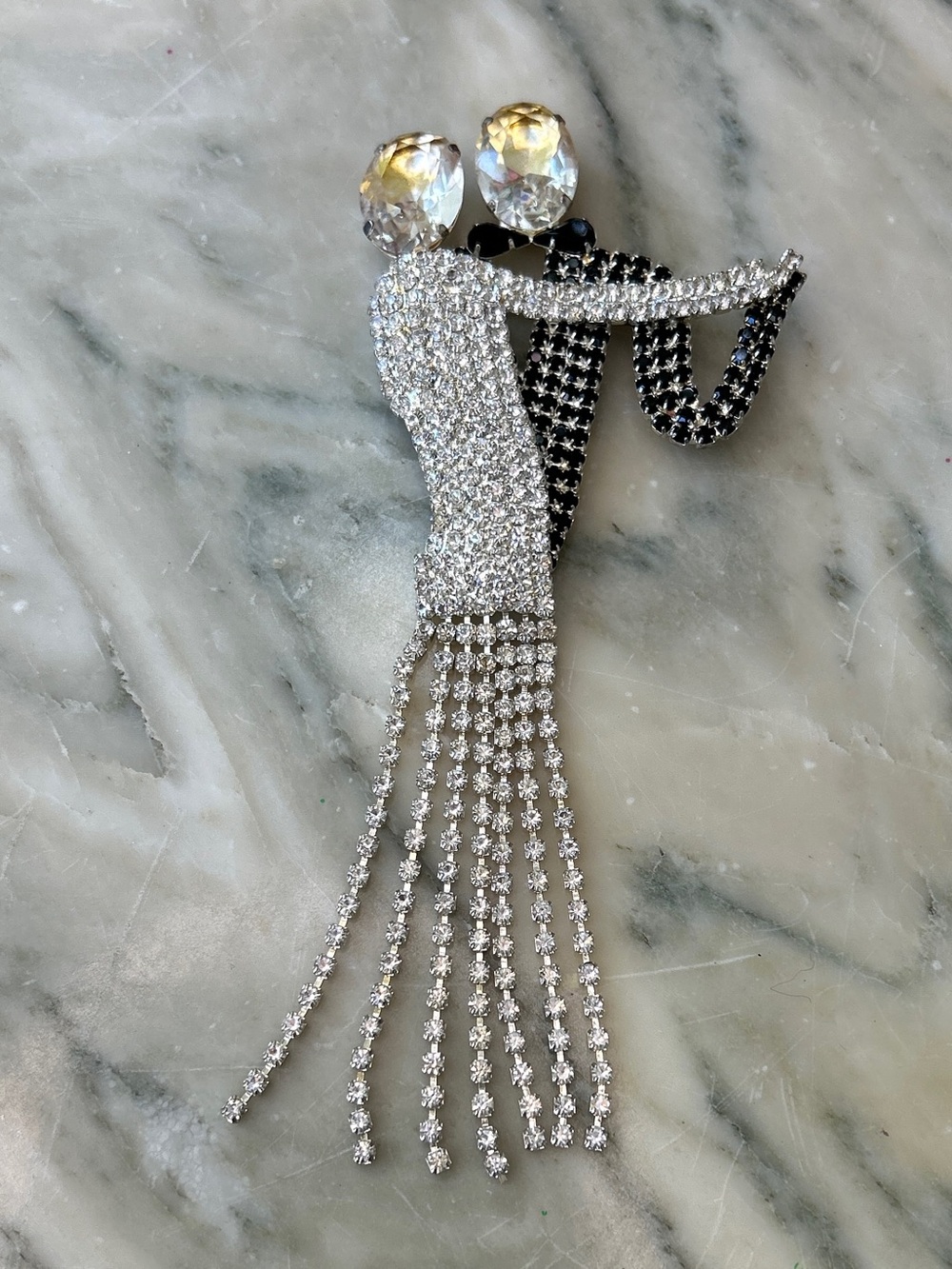 Vintage Rhinestone Dancing Couple Brooch